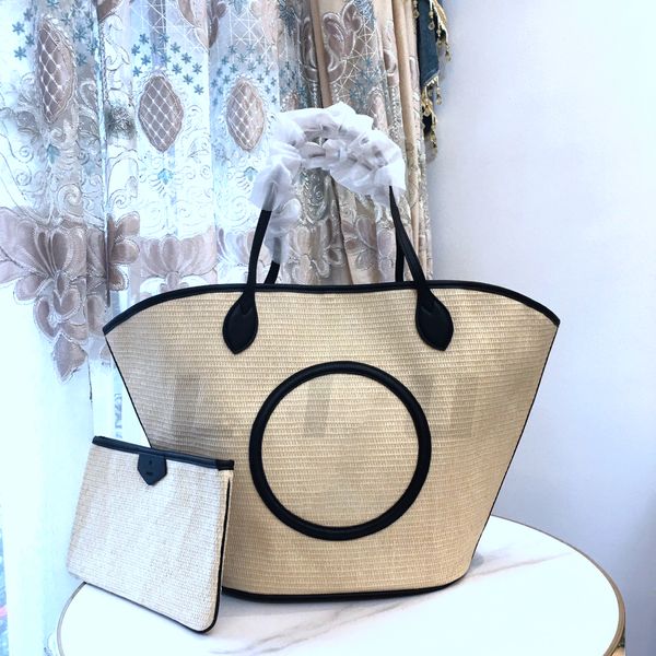 Bolso 10A Bolso tipo cubo para mujer Bolso de diseñador Bolso de compras Bolso de playa Bolso de hombro Bolso de mano de ganchillo de hierba de rafia Bolso de fin de semana para la vida Bolso de viaje bolso de compras Monedero de dos piezas