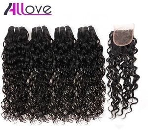 10A cheveux brésiliens paquets de cheveux humains avec fermeture vague d'eau 4 paquets avec fermeture Extensions de cheveux humains humides et ondulés en gros4034744