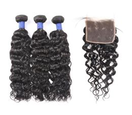 10a paquets de cheveux humains brésiliens avec fermeture vague d'eau cheveux péruviens entiers 3 paquets avec extensions de cheveux de fermeture en dentelle fast1513202669987