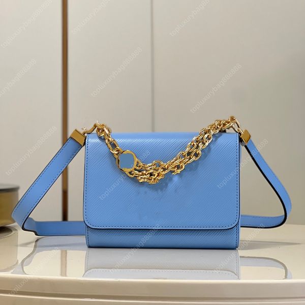 10A bolso de diseñador bolso de alta calidad Bolsos de hombro bolso de lujo 22 CM ondulación de agua Bolso azul de cuero genuino cerrojo Cadenas bolsa Caja de regalo embalaje Bolsos de lujo de mujer blanca