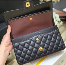 Sac de créateur 10A Top Quality Jumbo Double rabat de luxe Sac de luxe 23cm 25cm 30cm en cuir authentique Caviar Lambe Lambe Classique All Black Purse matelass