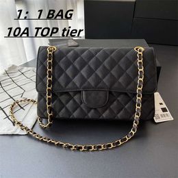 10A sac de créateur femmes portefeuille sac à main noir sacs caviar chaîne en or rabat classique 25CM épaule luxe ch