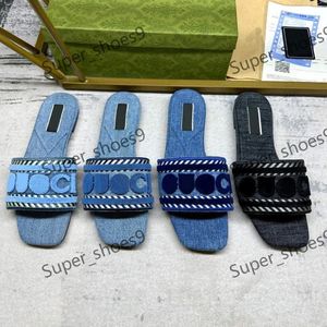 Nieuwe Designer slippers denim sandalen geborduurd gestreepte slipper in elkaar grijpende glijbaan sandaal kwastjes uitgesneden slipper gerafelde stof slippers ontwerper maat 35-42