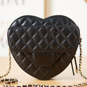 10A + Designer sac de chaîne de diamant en forme de coeur étranger de haute qualité en peau de mouton amour sac de messager à une épaule noir 18 cm mode tout-match style AS3191