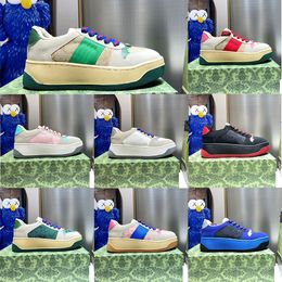 10a Designer Mens Womens Platfrom Sneakers Dirty Leather Doubleg G chaussures Blue Red Stripe Trainer Lacet Up Tolets Flats Vintage Classic Runner Trainers 35-45