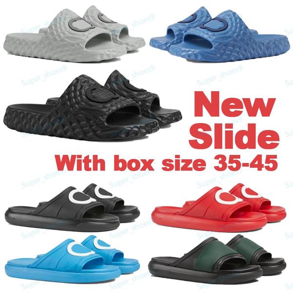 Nouveau designer diapositives hommes entrelacer le glissement de glissière Sandale Piscing-on Slipers Slippers imitant les ondulations d'eau de luxe texturée en caoutchouc plat Femmes d'été Slider Slipper Taille 35-45