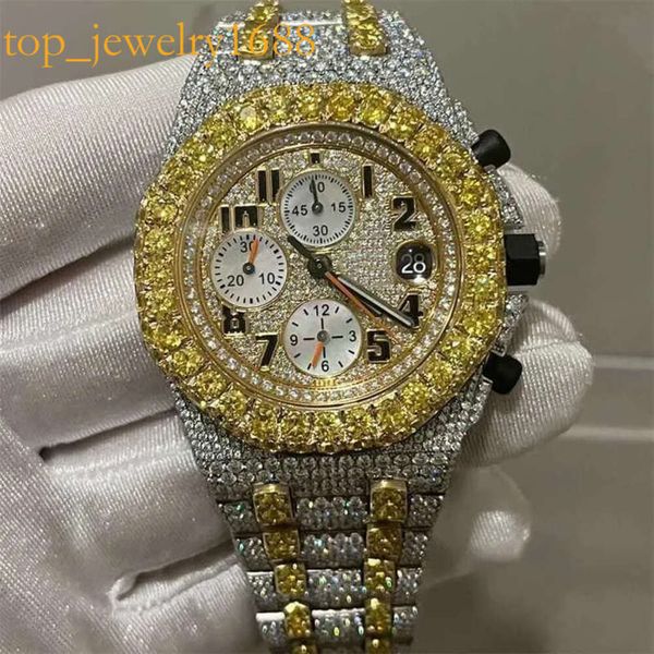 10A Designer montre Royal Sier Moisanite Gold Gold Stones Pass Test Watch Version Diamonds Mouvement ETA Mouvement complet Chronographe Iced Out Iced Out Out