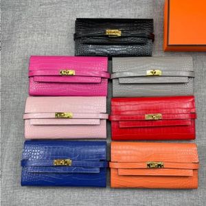10a Fashion Bags Quality Alligator Lange portemonnee Cowskin Hardware Leather Gold Top Holders Wallets Fashion Leather Card Echte vrouwen NRCFK
