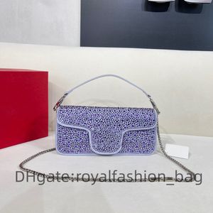 10A Mode Baguette Diamant Sac V Logo Sac À Bandoulière En Cuir Véritable Femmes Chaîne Rabat Sac Goutte De Pluie Brillant Sac Corps De Luxe Grande Capacité Swarovski Sac Décoratif