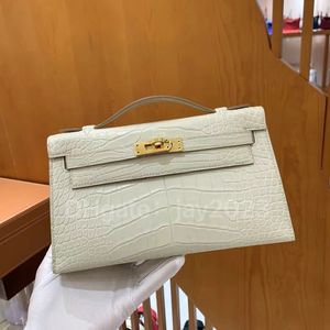 10S Sac de designer entièrement fait à la main Portefeuille Femmes Sacs à main de haute qualité Princesse Femme Sacs à bandoulière Importé peau de crocodile Designer 22cm Lady Fourre-tout en cuir véritable