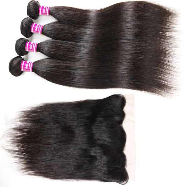 10a Grade Bundles avec Frontal Brésilien Vierge Cheveux Tisse Droite avec Extensions de Cheveux Humains Frontaux Prix de Gros Livraison Gratuite