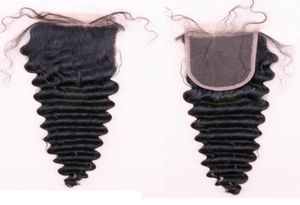 10A Grade vague profonde vierge Remy cheveux humains paquets partie partie centrale fermetures de dentelle tissages de cheveux avec fermeture de dentelle 3349843