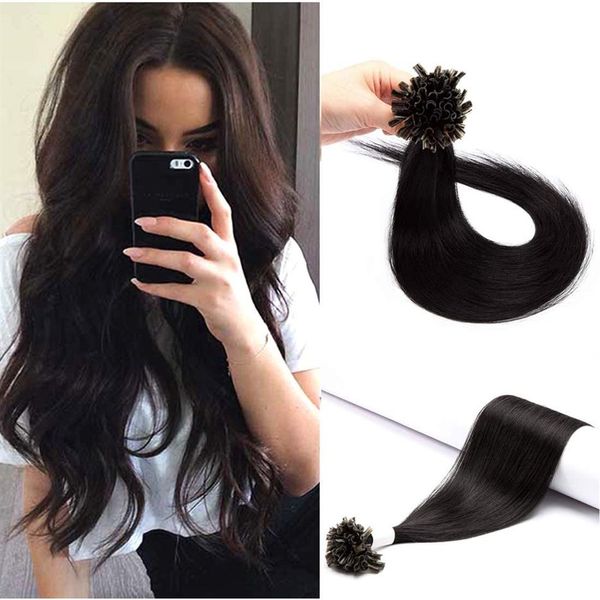 10A Grade Double Drawn Nail U Tip Virgin Remy Hair 1g s # 1 Keratin Hair Extension317J