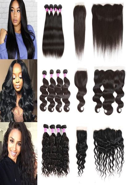 10A Grade Bundles de cheveux humains avec fermeture en dentelle frontale corps droit vague d'eau profonde crépus bouclés pour les femmes noires humides et ondulés Braz4817390