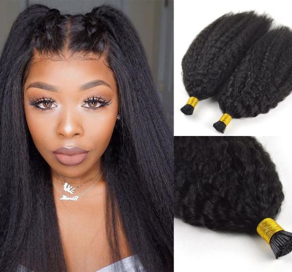 10A Grade Kinky Straight I Tip Extensions Hair Natural Natural Black Color Remy Pré-Bond Micro Links ITIPS Extension6357761