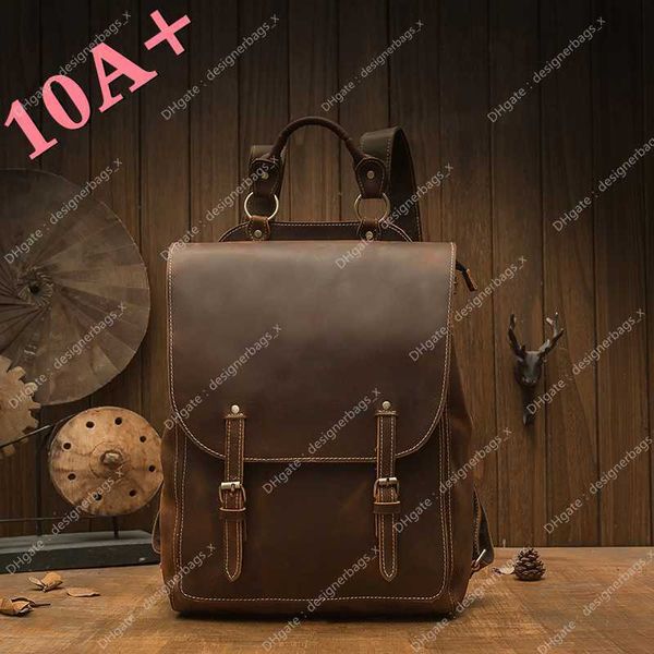 10A + Sac de haute qualité Mode Cuir fait à la main Sac à dos japonais et coréen pour jeunes hommes Vache Sacs d'ordinateur de voyage personnalisés Marque Hommes