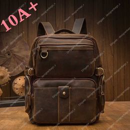 10A + Alça de bolsa de alta qualidade feita à mão Crazy Horse Skin Mochila masculina 2024 Nova tendência personalizada de couro de ombro genuíno ampla bolsa de viagem de couro