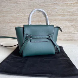 10A Marca de alta calidad Tote Mini bolso de hombro para mujer Bolsos de color verde negruzco Bolsos de cuero real 21 cm Diseñadores Cinturón de piel de becerro granulado Bolso Pico Envío gratis