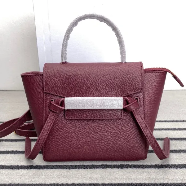 10A Marca de alta calidad Tote Mini Bolso Mujer Hombro Berry Purple Bolsos Bolsos de cuero real 21 cm Diseñadores Cinturón de piel de becerro granulado Pico Bolso Envío gratis