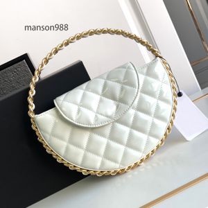 10A Sac de créateur de haute qualité Sac fourre-tout rond semi-creux Sac femme Sac à bandoulière matelassé en cuir brillant Poignée en métal tissé Sac à aisselles Portefeuille 22 cm avec boîte