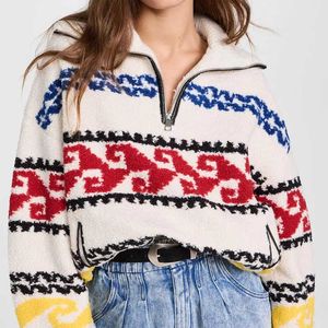 10A Hoge kwaliteit Isabel Marant Etoile Design Pullover Sweater Half Rits Kraag Fleece Jas Lamswollen Truien Losse Casual Damesjas