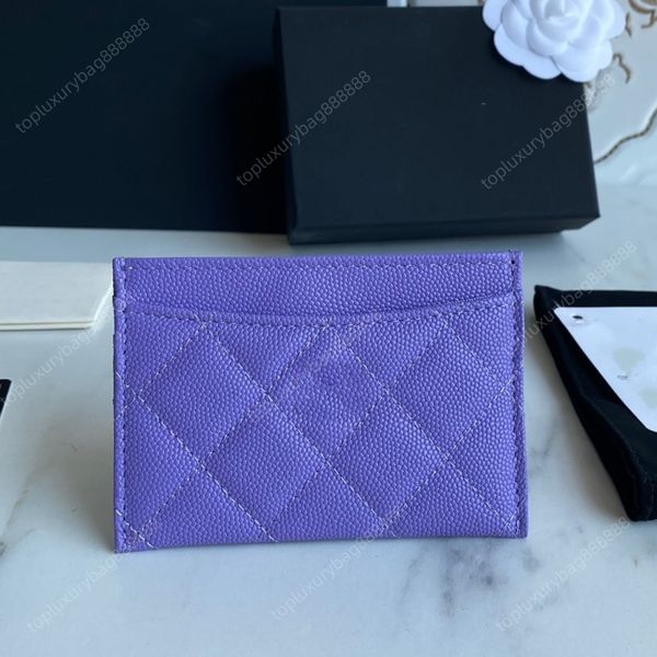 10A haute qualité luxe sac à main designer portefeuille porte-cartes designer porte-monnaie 11CM peau de vache caviar véritable cuir mode femmes violet portefeuille emballage de boîte-cadeau