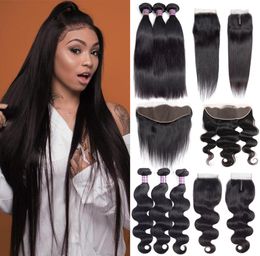 10a Human Virgin Hair Brésilien Remy droite 28 30 paquets avec une fermeture en dentelle Bodie en eau profonde Mave Jerry Kinky Curly Traft et 13x45095135