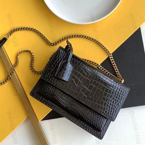 10A luxe ontwerpers medium zonsondergang tas 22 cm dameshandtas van echt leer kalfsleer crossbody zwarte schouderketting tas spiegelkwaliteit alligator patroon portemonnee met doos