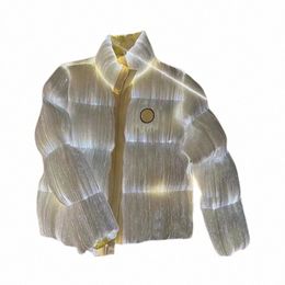 10A chaqueta de plumón luminosa con etiqueta de marca para hombre, chaqueta cálida con cuello levantado, moda de venta al por menor, Top para hombre