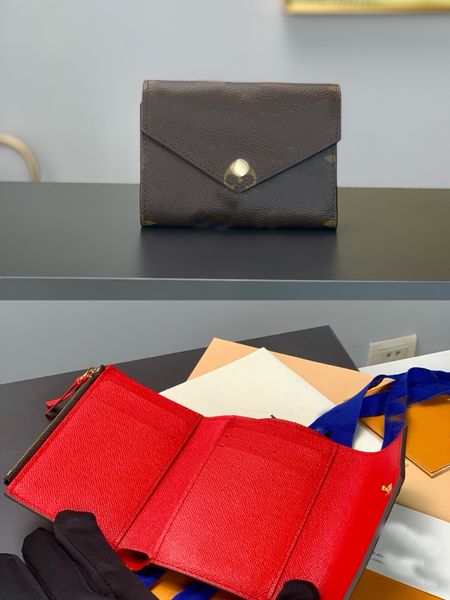 10A espejo Carteras de diseño para mujer Monedero Monedero pequeño Victorine Titular de la tarjeta de mujer Carteras cortas de flores marrones de lujo Mini carteras con caja naranja