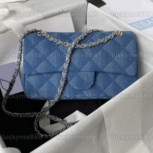 10A Miroir Qualité Classique Flap Bags 25cm Medium Womens Blue Denim Quilted Purse Small Luxurys Designers Sacs à main Crossbody Shoulder Chain Strap Bag With Box