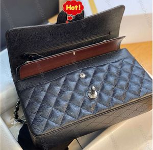 10A Sac à double rabat matelassé classique de qualité miroir 25 cm Moyen Top Tier Sacs en cuir véritable Caviar Lambskin Noir Sacs à main Épaule Designer Sac à main 8835ess