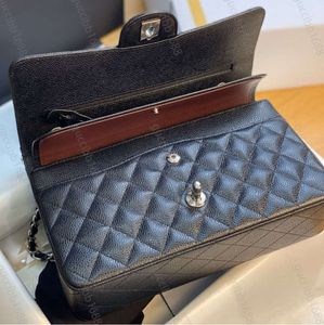 10A spiegelkwaliteit klassieke gewatteerde tas met dubbele klep 25 cm medium toplaag lederen tassen kaviaar lamsleer zwarte portemonnees schouderketting designer handtas 5566ess