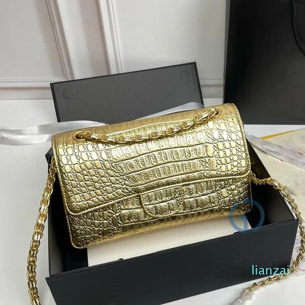 10a Mirror Quality Crocodile Classic Double Flag Sac Caviar Lambe Lambe en cuir Pourse épaule en cuir Femmes Hands Sac à main Code de série 25,5 cm