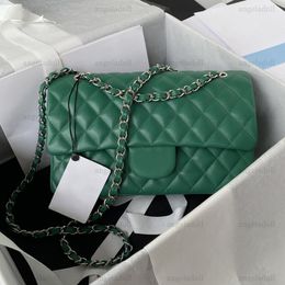 10A Mirror Quality Designer Classic Double Flap Bags 25cm Medium Dames Handtas Real Leather Caviar Lambskin Green Quilted Purse Crossbody Schouder Chain Box Bag