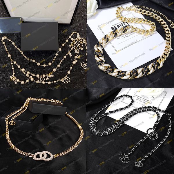 10a Mirror Quality Designer Luxury Women Cadera Cinturón de metal Resina Vidrio Pearl Crystal Diamante Gold Gold Plate Cadena Negra Joyería Cinturón de cintura