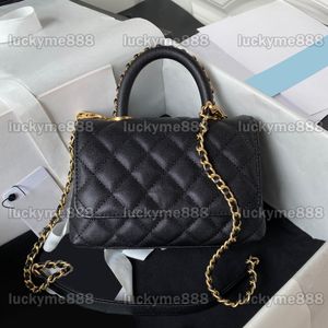 10A Mirror Quality Designer Mini Coco Handle Bag 19cm Quilted Purse Luxurys Womens Caviar Leather Handbags Crossbody Black Shoulder Chain Strap Bag With Box