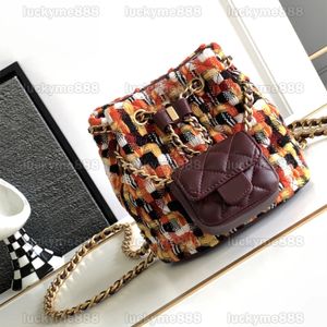 10A Miroir Qualité Designers 16.5cm Petit Sac à Dos Femme Multi Couleur Laine Tweed Sac Luxe Or Métal Sac à Main Double Bandoulière Boîte Sac avec Mini Pochette en Cuir d'Agneau