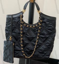 12A geheel nieuwe spiegelkwaliteit designer zwarte nylon boodschappentassen 43 cm dames maxi-tas klassieke gewatteerde portemonnee luxe schoudertas handtassen met klein ritszakje
