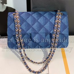 10a Mirror Quality Designer Classic Flap Bag 25cm Medium Dames Blue Denim gewatteerde portemonnee Luxurys Kleine rechthoek Handtassen Crossbody Schouderketting Tas Tas