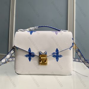 10A Diseñadores de calidad de espejo Bolsos de mensajero medianos de Metis 25 cm MM Monedero de lona revestido azul Lujos Bolsos de mano para mujer Bolso bandolera con correa para el hombro con caja