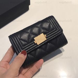 10A Designer-Mini-Kreditkartenetui in Spiegelqualität, 11,5 cm, Damen-Kaviar-Geldbörse, Luxus-Etui, echtes Leder, gesteppte Klappe, schwarze Geldbörse mit Box