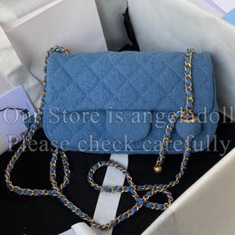 10A Miroir Qualité Designers Mini Square Pearl Crush Sacs Femmes Petit Rectangle Flap Gold Ball Sac Luxurys Sacs à main Blue Denim Matelassé Sac à bandoulière Sac à bandoulière