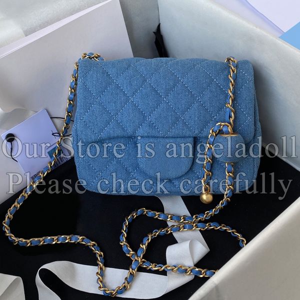 10a Mirror Quality Designers Mini Square Pearl Crush Sacs Womens Small Rectangle Rabouche Gold Sac de balle Luxury Bleu Bleu Boîte à bac à banc de bac à bandoulière