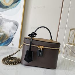 10A Miroir Qualité Designers Mini Vanity Case Sac 19cm Reverse Canvas Cosmetic Bag Womens Brown Pattern Pouch Luxury Purse Crossbody Shoulder Chain Bag With Box