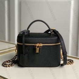 10A Miroir Qualité Designers Mini Vanity Case Sacs 19cm Femmes Véritable Cuir Noir Sac À Main De Luxe Poignée En Relief Motif Sac À Main Bandoulière Bandoulière Boîte Sac