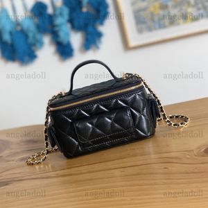 10A Miroir Qualité Designers Mini Vanity Case Sacs 17cm Femmes Brillant Véritable Cuir Matelassé Sac À Main De Luxe Poignée Sac À Main Bandoulière Épaule Chaîne Boîte Sac