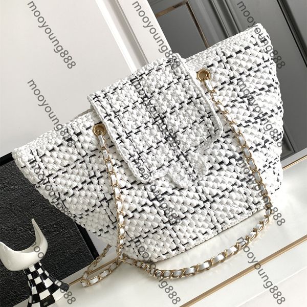 12A Actualización Espejo Diseñadores de calidad Efecto de rafia Bolsa de compras trenzada Para mujer Bolsas de asas de playa de verano Lujos Bolsos de tweed Monedero negro Bolso de hombro blanco Hobo