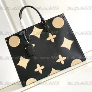 10A Mirror Quality Designers Shopping Bag 41cm GM Size Womens Onthego Tote Black Purse Letter Embossed Tote Luxurys Handbags Large Shoulder Travel Bags
