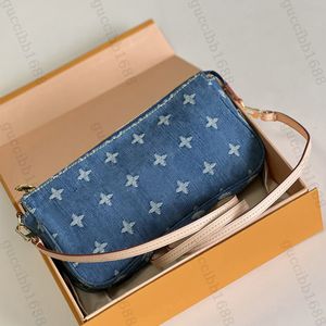 10A Miroir Qualité Designers Petit Bleu Denim Sacs 21cm Femmes Pochette Sac À Main De Luxe En Cuir De Vache Garnitures Zipper Bourse Bandoulière Bandoulière Sac Avec Boîte